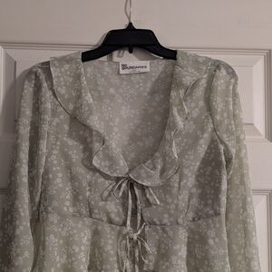 Sheer Floral Blouse with Ruffle Trim